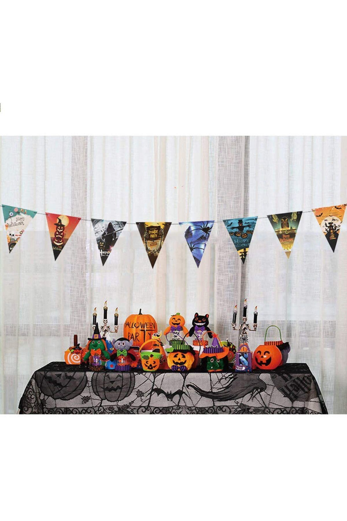 Ok Aksesuar Cadılar Bayramı Halloween Flama Bayrak Banner Süs 8 Li 3 Metre  G