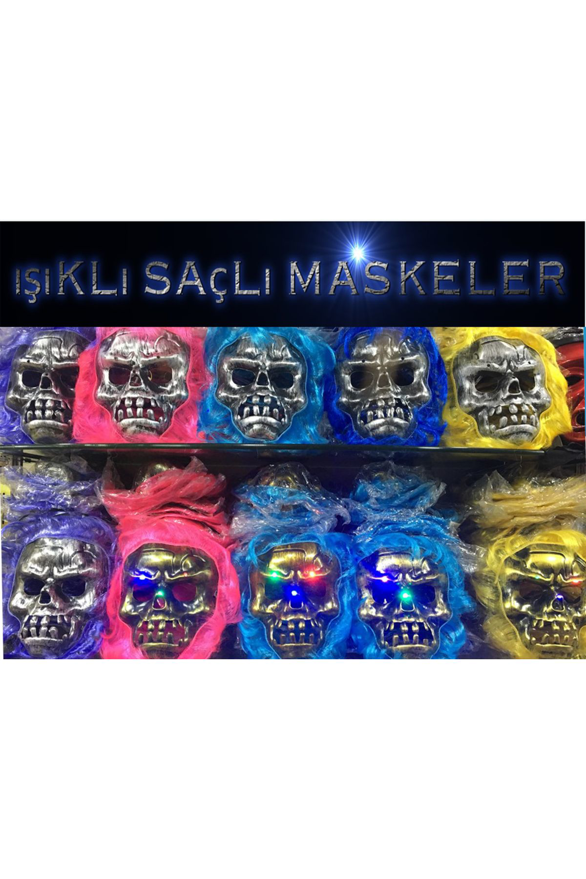 Ok Aksesuar Cadılar Bayramı İşıklı Halloween Kuru Kafa Maskesi 1 Adet Karışık