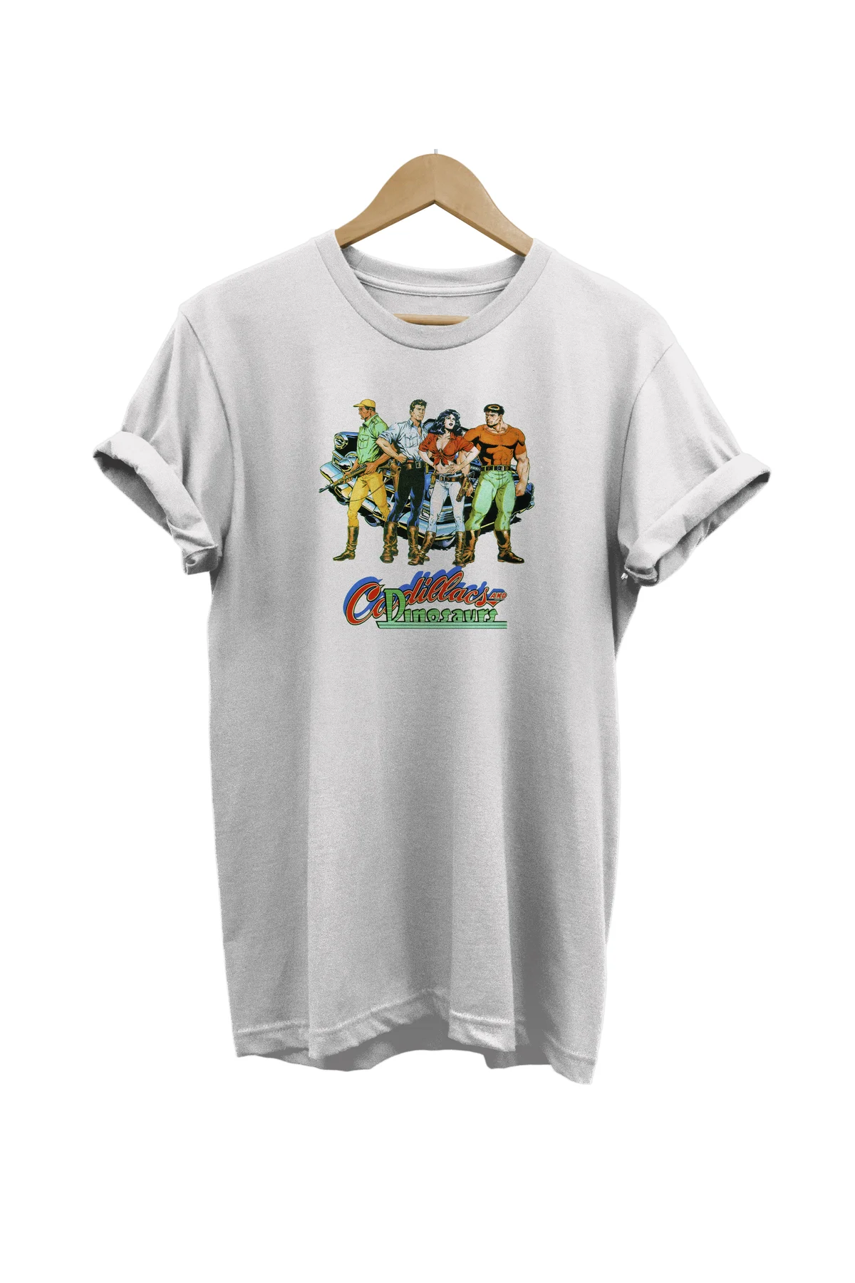 Cadillacs And Dinosaurs Baskılı %100 Pamuk Oversize Beyaz T-shirt