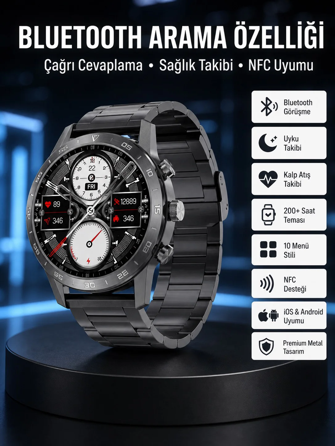 Çağrı Cevaplama Sesli Asistan Çoklu Dil Desteği 5.0 Bluetooth Akıllı Saat
