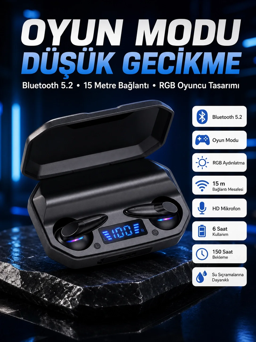 Çağrı Cevaplayabilen Akıllı Saat 5.2 Bluetooth Bağlantılı Gaming Kulaklık
