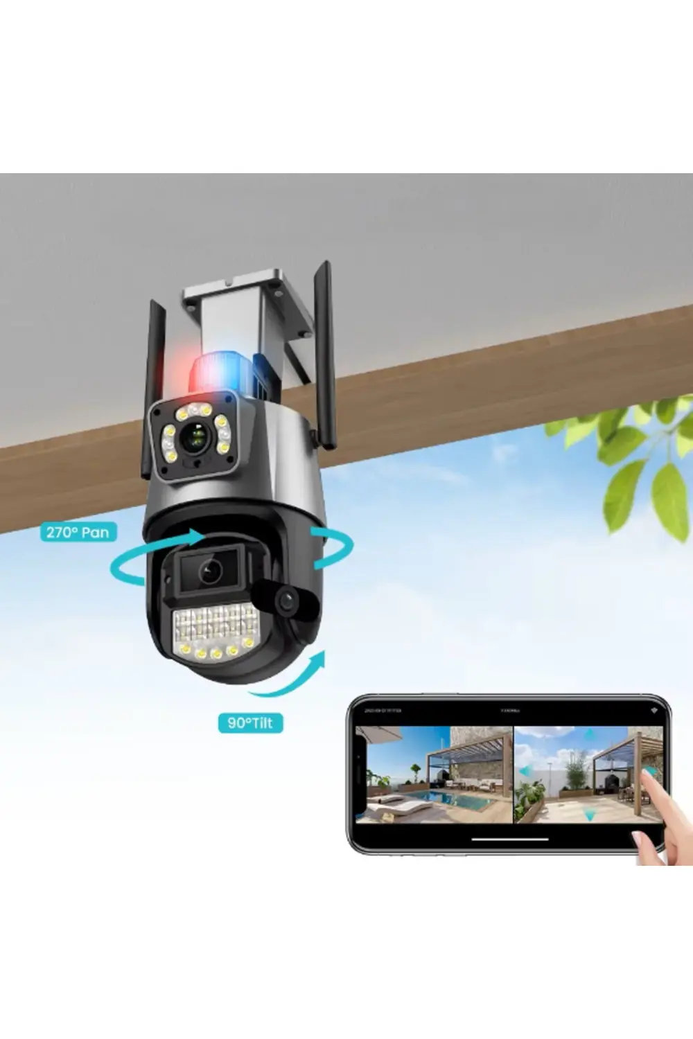 Çakarlı Çift Lensli Dış Mekan Güvenlik Kamerası