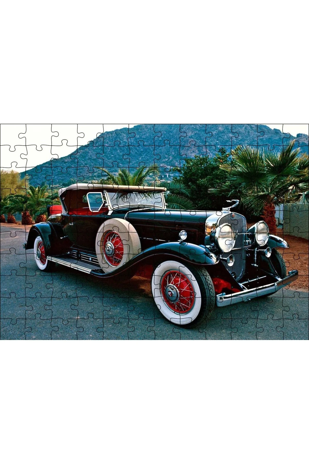 Cakatablo Siyah Cadillac Antika Araba 120 Parça Puzzle Yapboz MDF