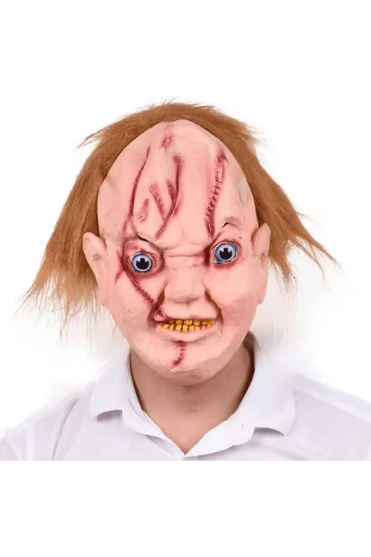 Çaki Maskesi Saçlı Lateks Chucky Maskesi, Tek Ebat, SMR-D148, Kahverengi, Üniseks