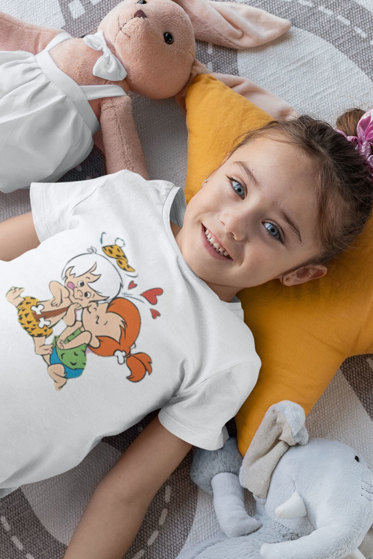 Çakıltaş ve Bambam Tasarımlı Unisex Tişört  Baskılı Çocuk Tişört 