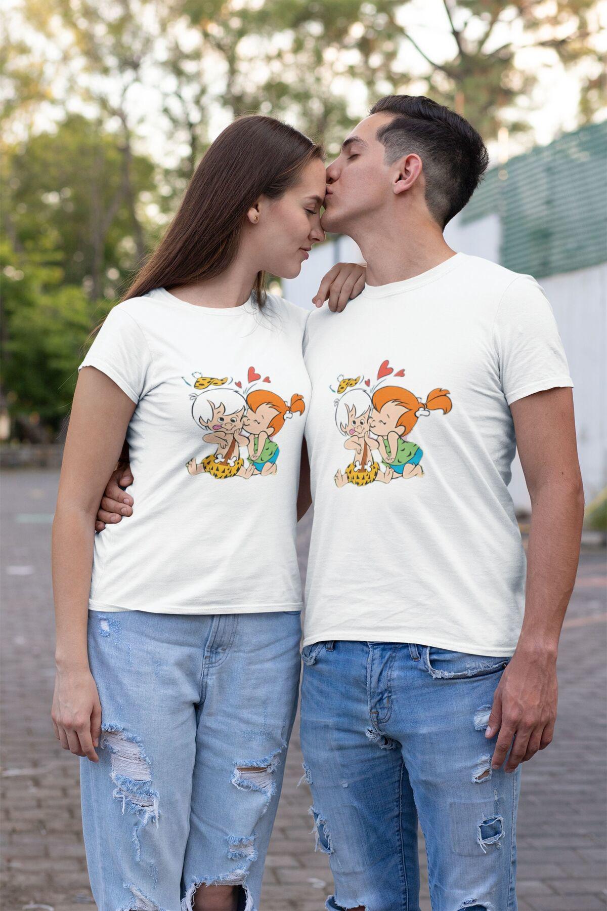 Çakıltaş ve Bambam Tasarımlı Unisex Tişört -  %100 Pamuklu Kumaş