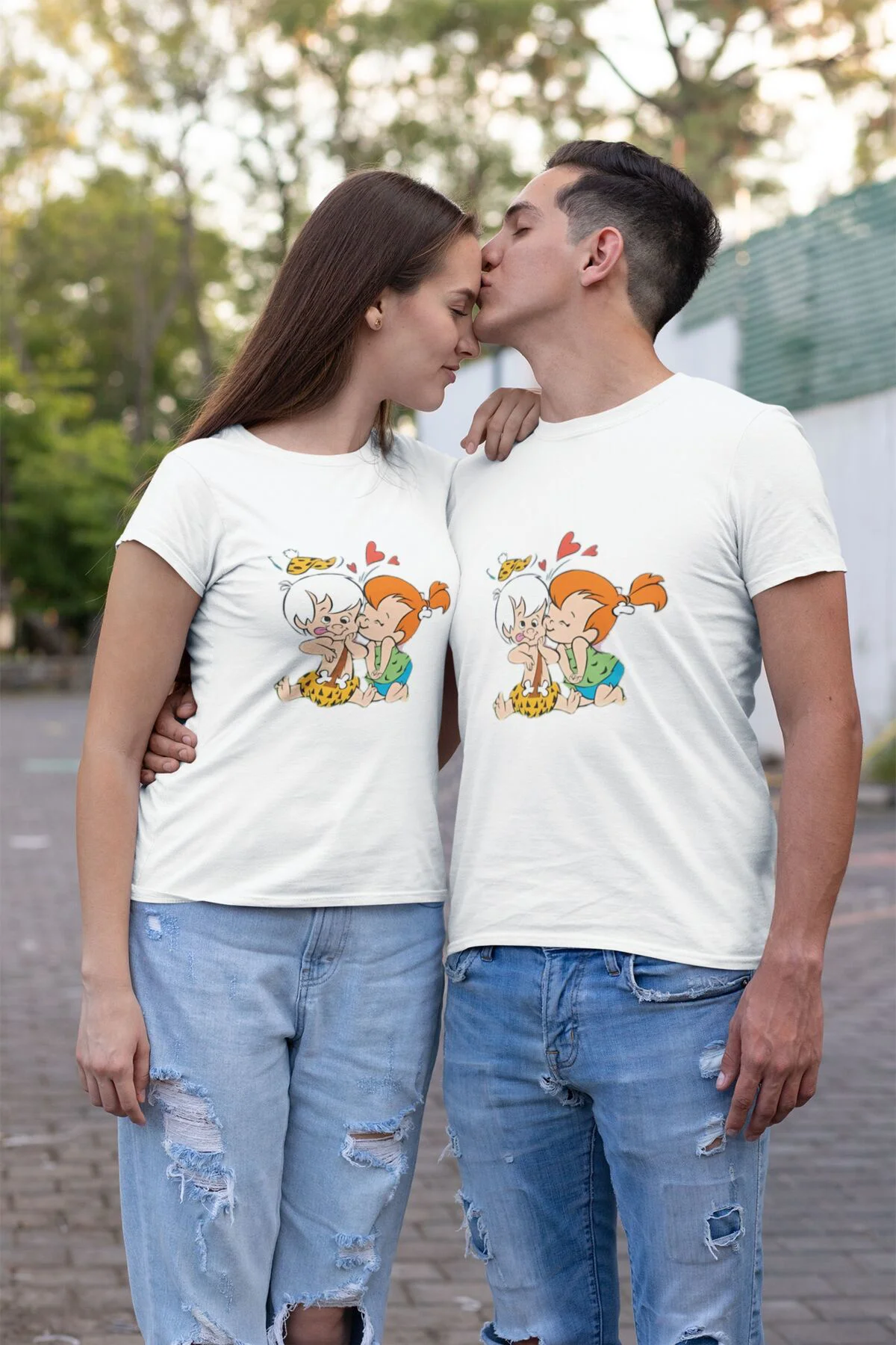 Çakıltaş ve Bambam Tasarımlı Unisex Tişört - %100 Pamuklu Kumaş Çakıltaş ve Bambam Tasarımlı Unisex Tişört - %100 Pamuklu Kumaş - Görsel 3