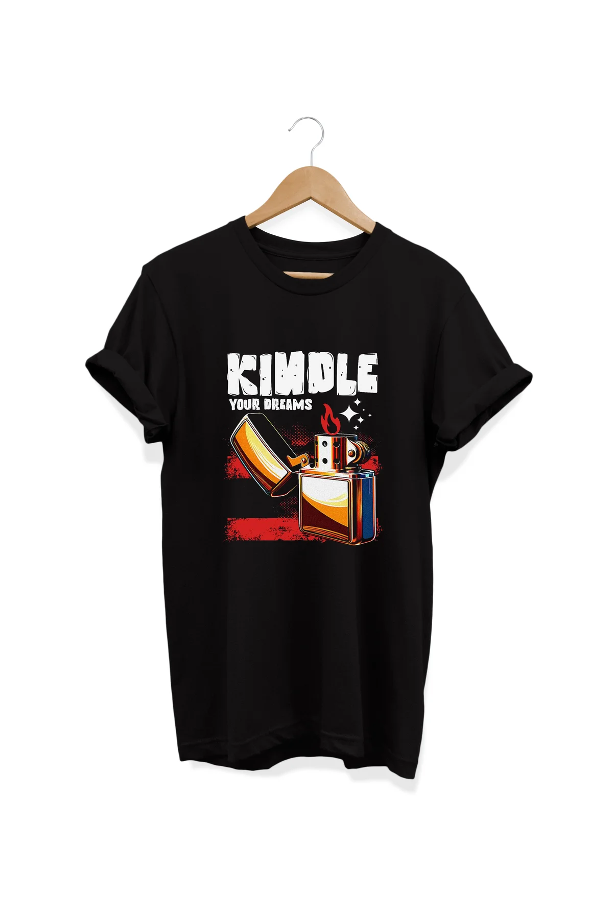 , Çakmak Baskılı, %100 Pamuk, Bisiklet Yaka, Oversize T-shirt, Bü