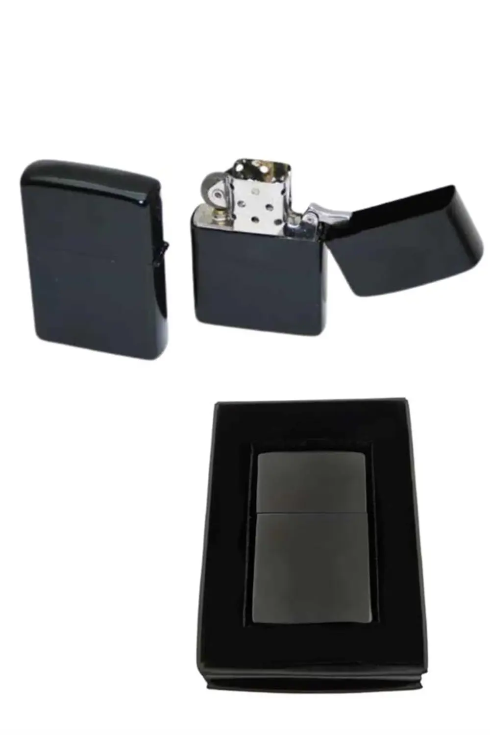 Çakmak Parlak Siyah Benzinli Çakmak Cep Boy Doldurulabilir