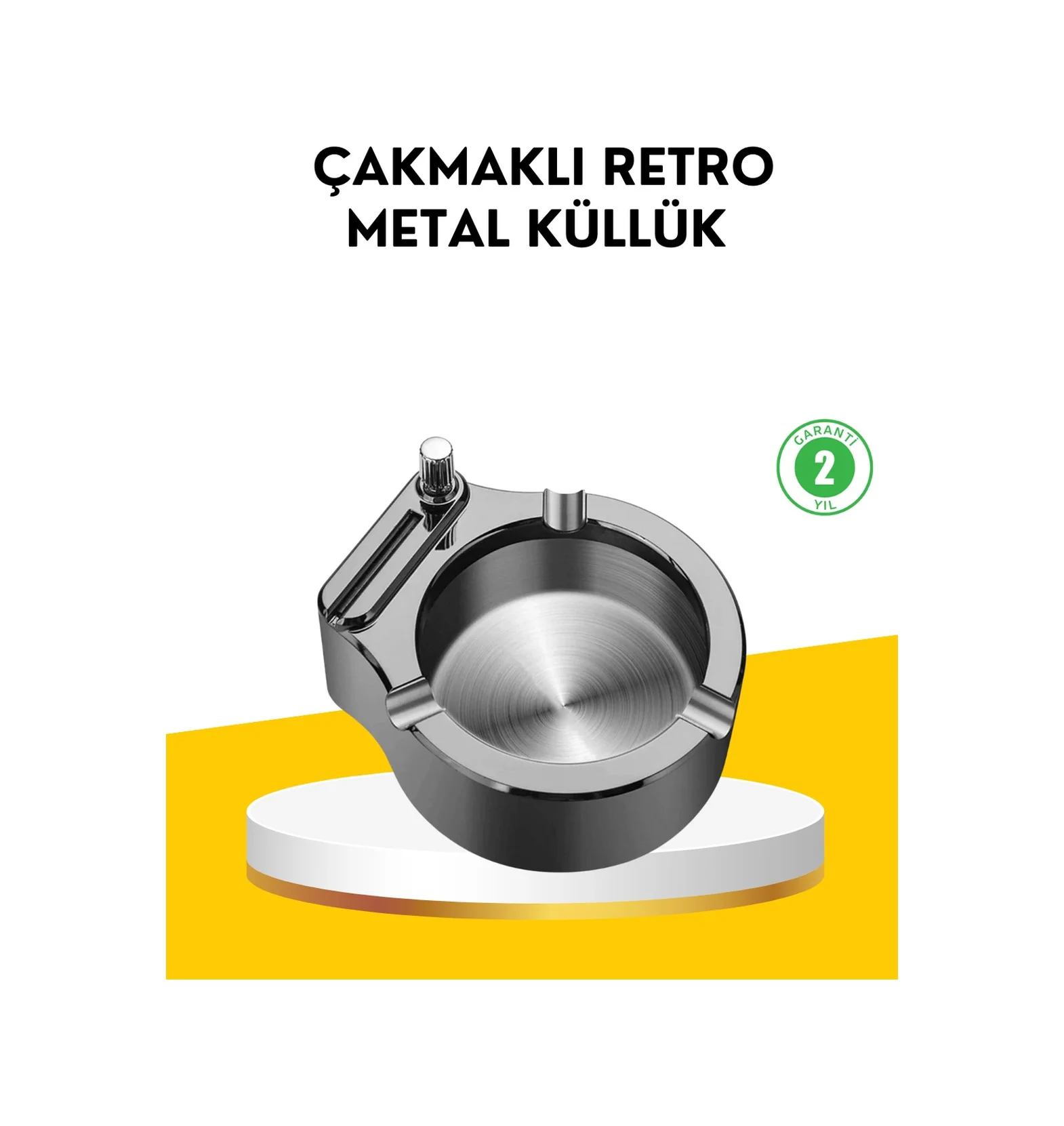 Çakmaklı Küllük Paslanmaz Metal Yuvarlak Tasarım
