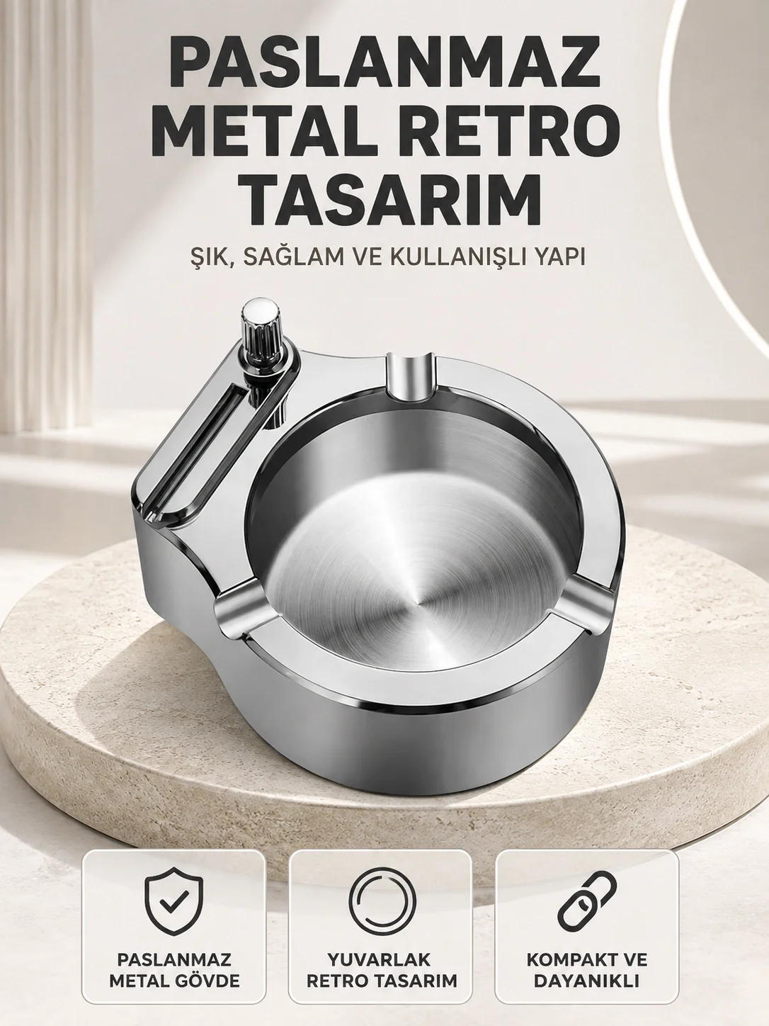 Çakmaklı Küllük Paslanmaz Metal Yuvarlak Tasarım Fiyatı, Yorumları ve Özellikleri