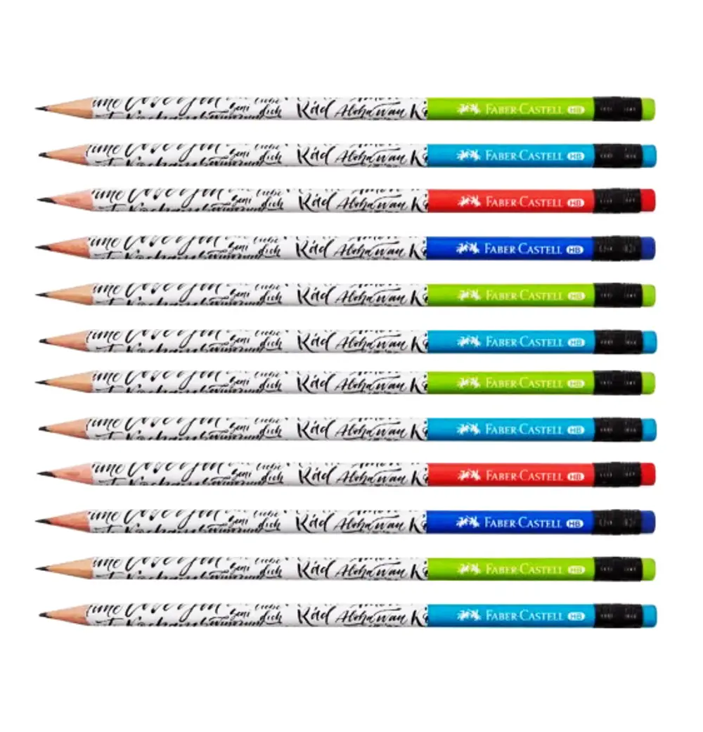 Caligraphy Desenli Silgili Yuvarlak HB Kurşun Kalem - 12 Adet