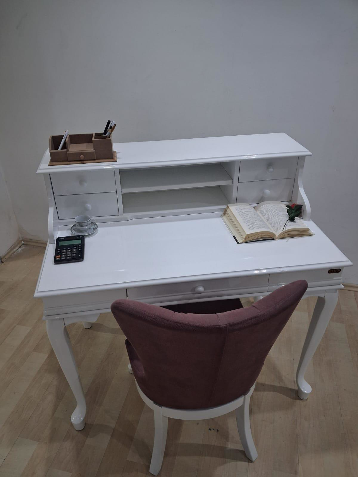 Çalışma Masa Sandalye 90659 Model Parlak Beyaz Lake Boyalı Masa G