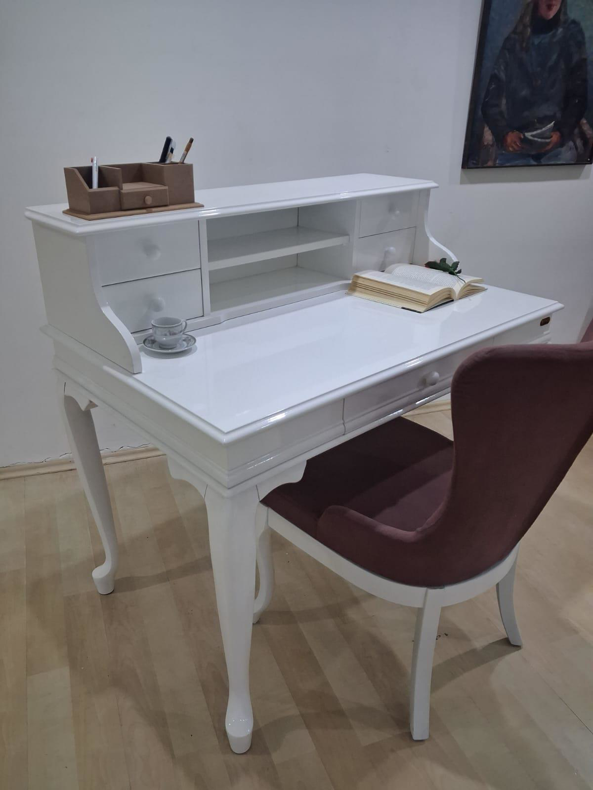 Çalışma Masa Sandalye 90659 Model Parlak Beyaz Lake Boyalı Masa G