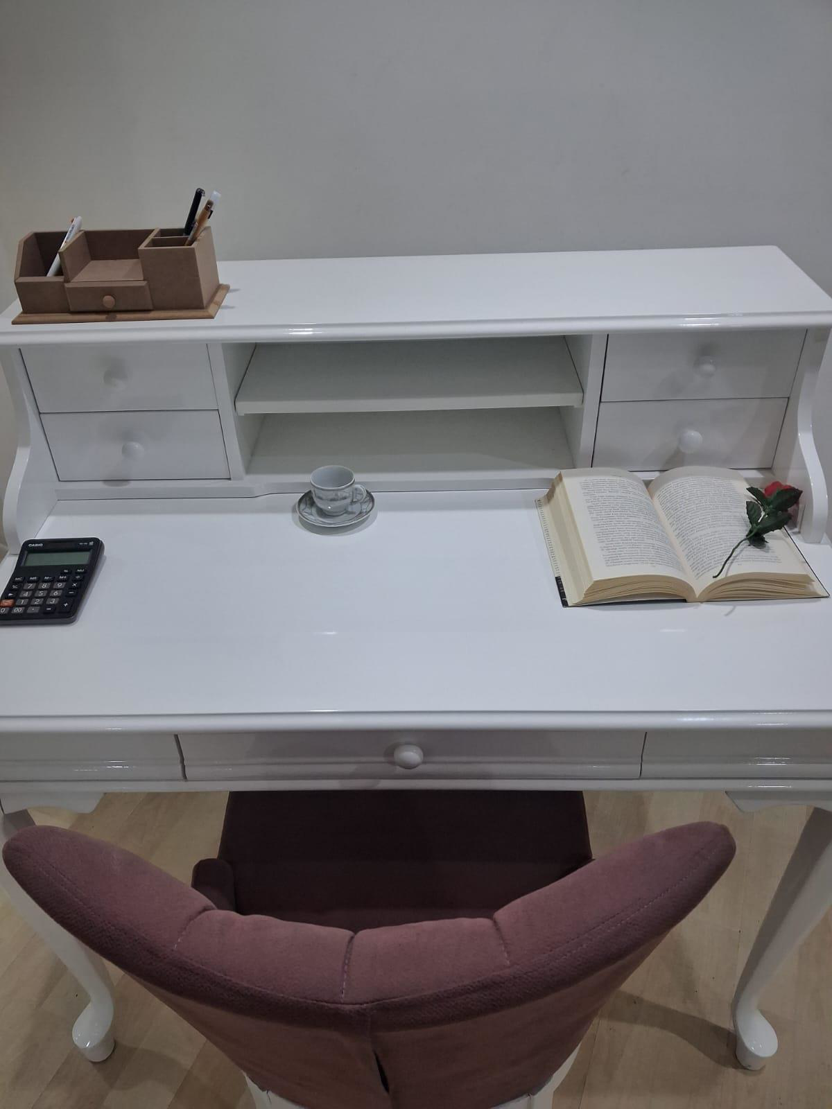 Çalışma Masa Sandalye 90659 Model Parlak Beyaz Lake Boyalı Masa G