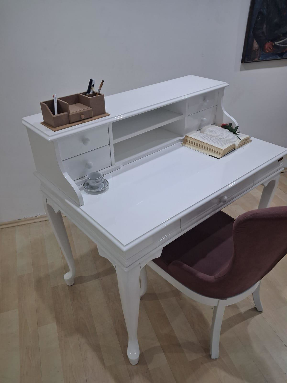 Çalışma Masa Sandalye 90659 Model Parlak Beyaz Lake Boyalı Masa G