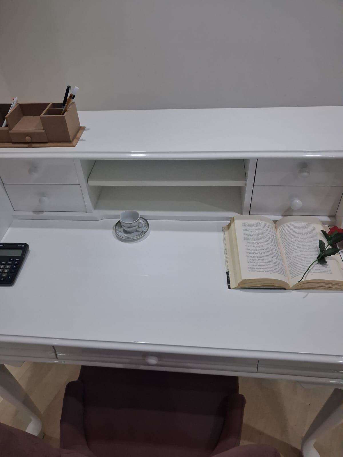 Çalışma Masa Sandalye 90659 Model Parlak Beyaz Lake Boyalı Masa G