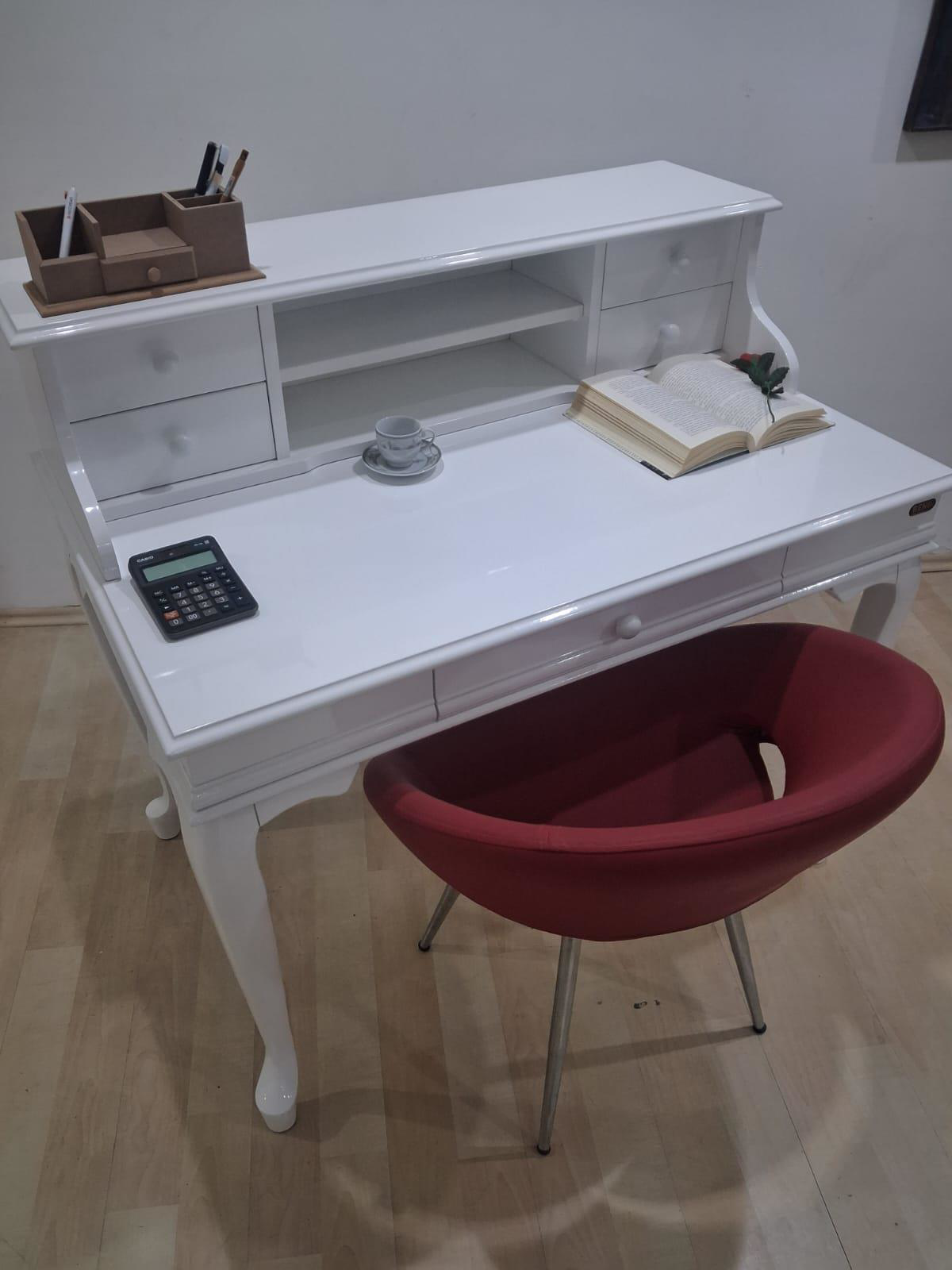 Çalışma Masa Sandalye 90658 Model Parlak Beyaz Lake Boyalı Masa T