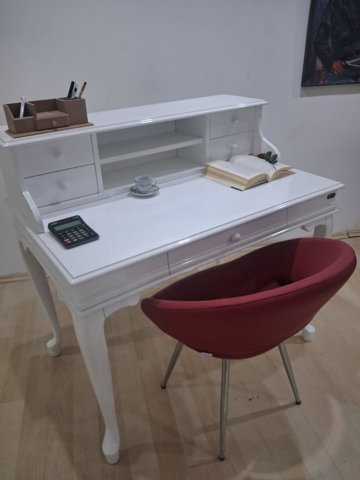 Çalışma Masa Sandalye 90658 Model Parlak Beyaz Lake Boyalı Masa T