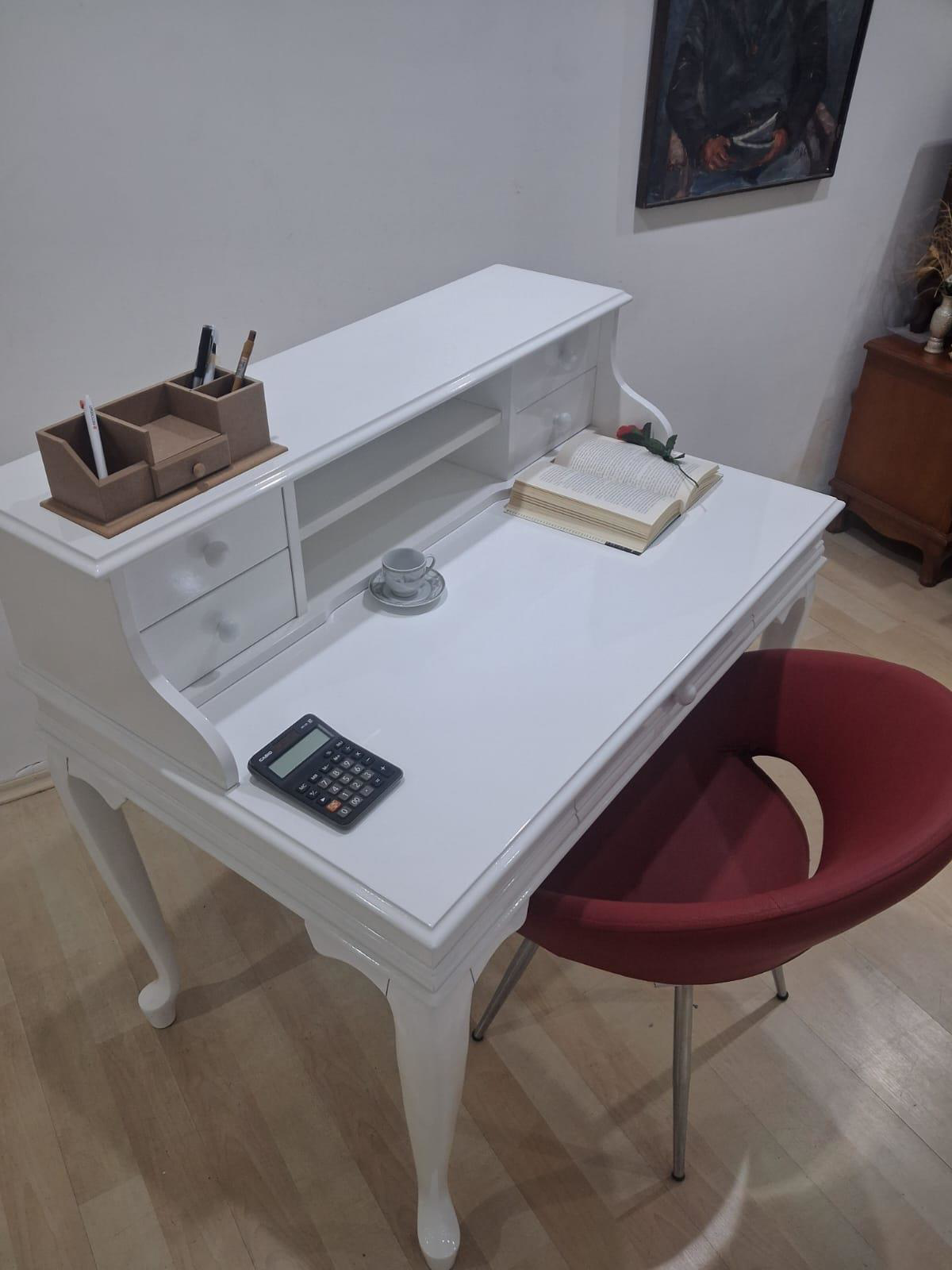 Çalışma Masa Sandalye 90658 Model Parlak Beyaz Lake Boyalı Masa T