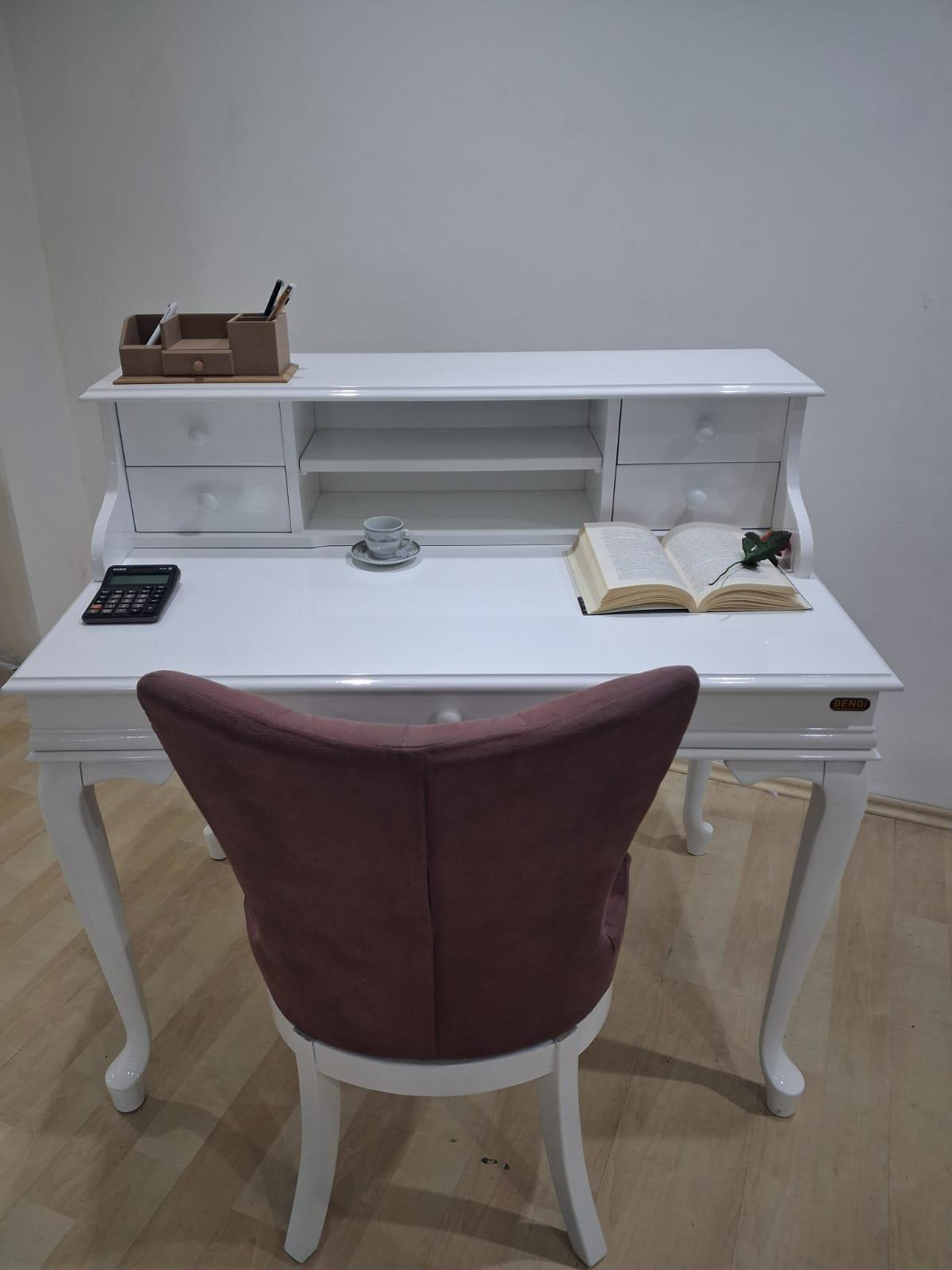 Çalışma Masa Sandalye 90659 Model Parlak Beyaz Lake Boyalı Masa G