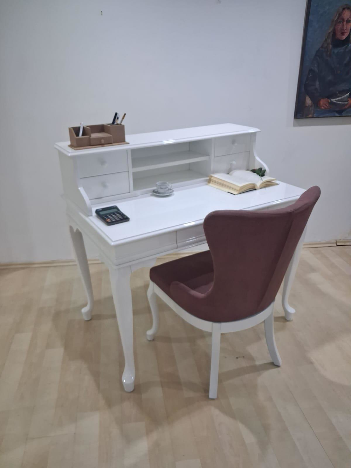 Çalışma Masa Sandalye 90659 Model Parlak Beyaz Lake Boyalı Masa G