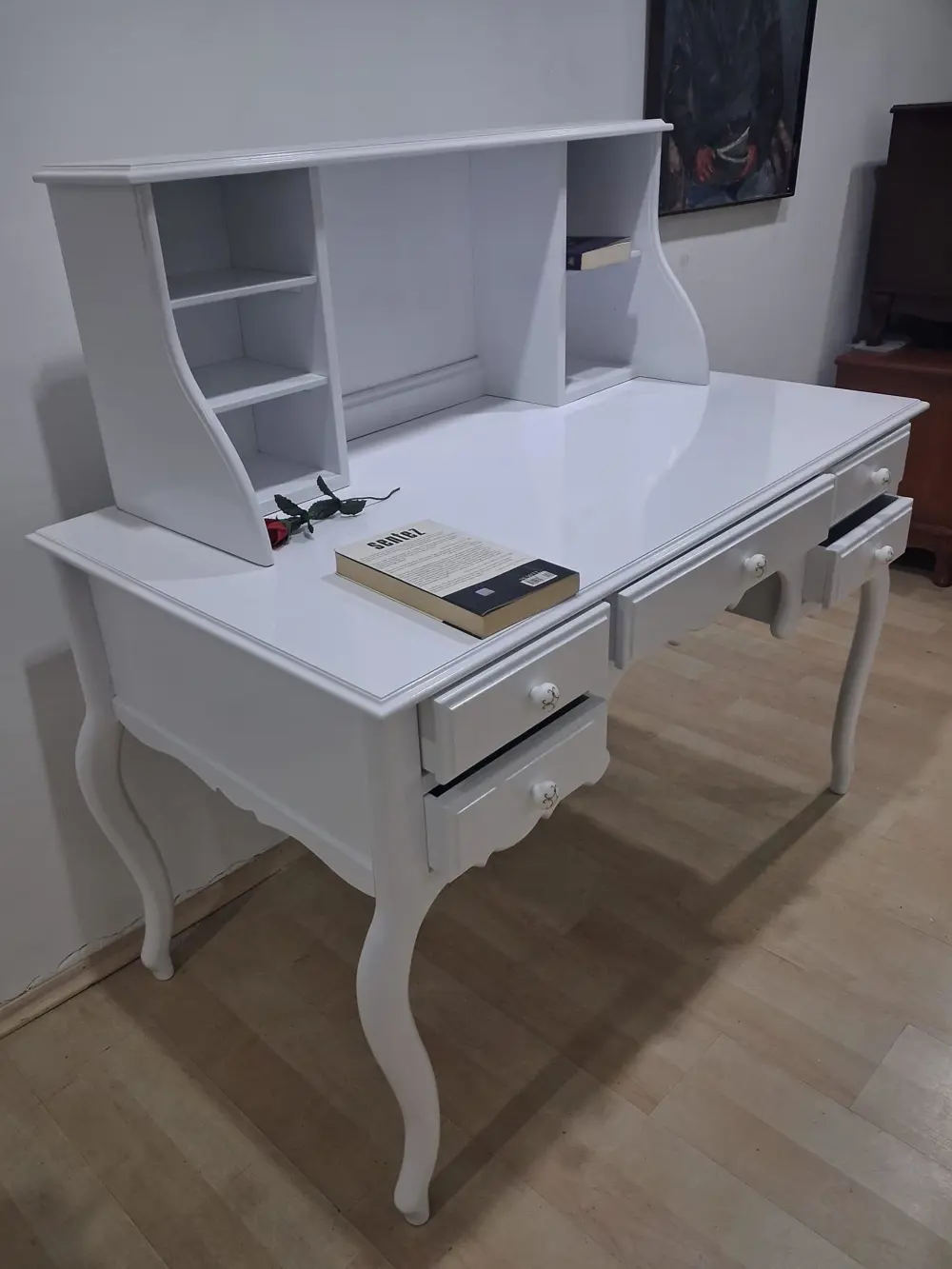 Çalışma Masa Takım ADN 90596 Parlak Lake Beyaz 5 Çekmeceli Porsel