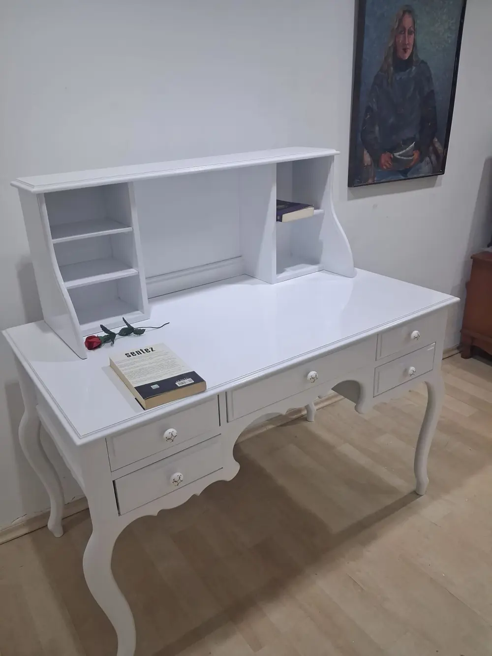 Çalışma Masa Takım ADN 90596 Parlak Lake Beyaz 5 Çekmeceli Porsel