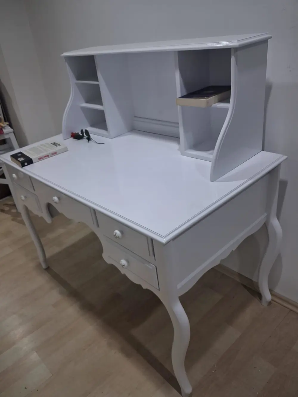 Çalışma Masa Takım ADN 90596 Parlak Lake Beyaz 5 Çekmeceli Porsel