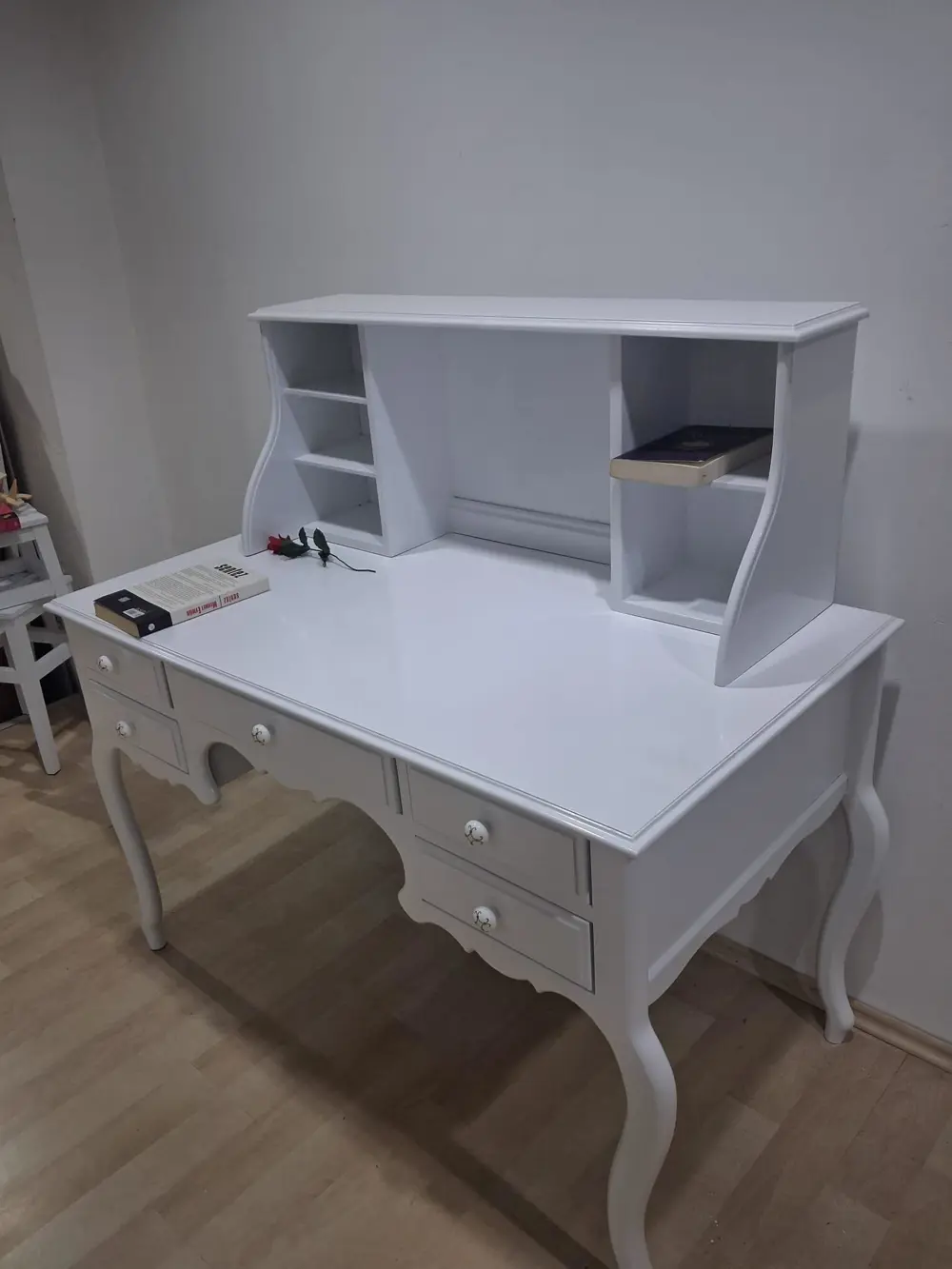 Çalışma Masa Takım ADN 90596 Parlak Lake Beyaz 5 Çekmeceli Porsel