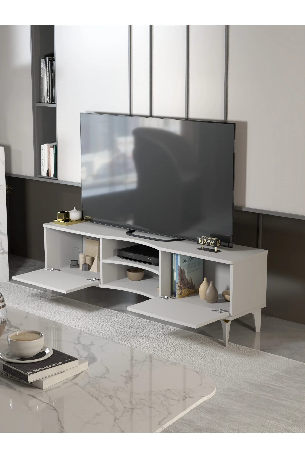 Çalışma Masası 5 Raflı Kitaplık Beyaz