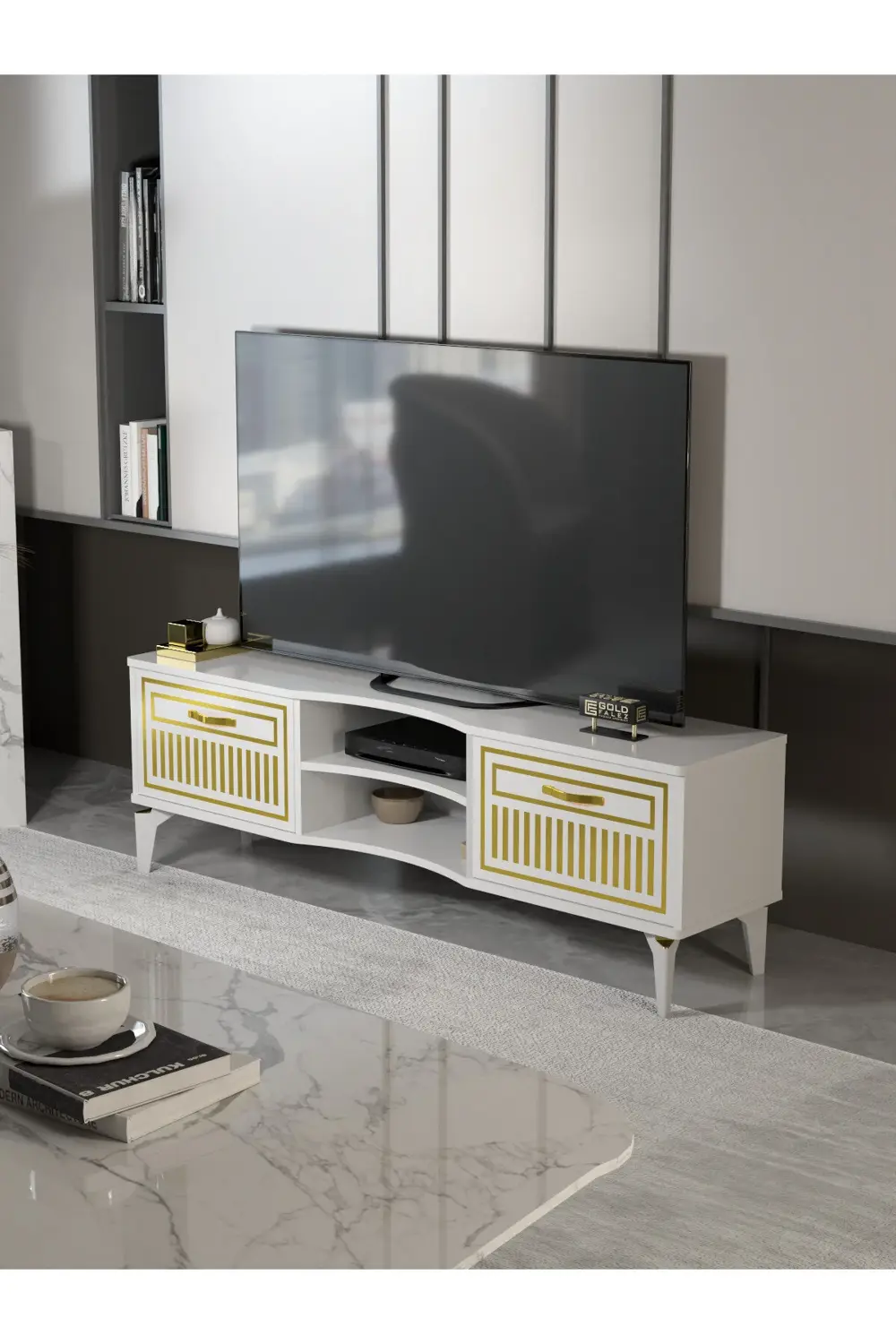 Çalışma Masası 5 Raflı Kitaplık Beyaz