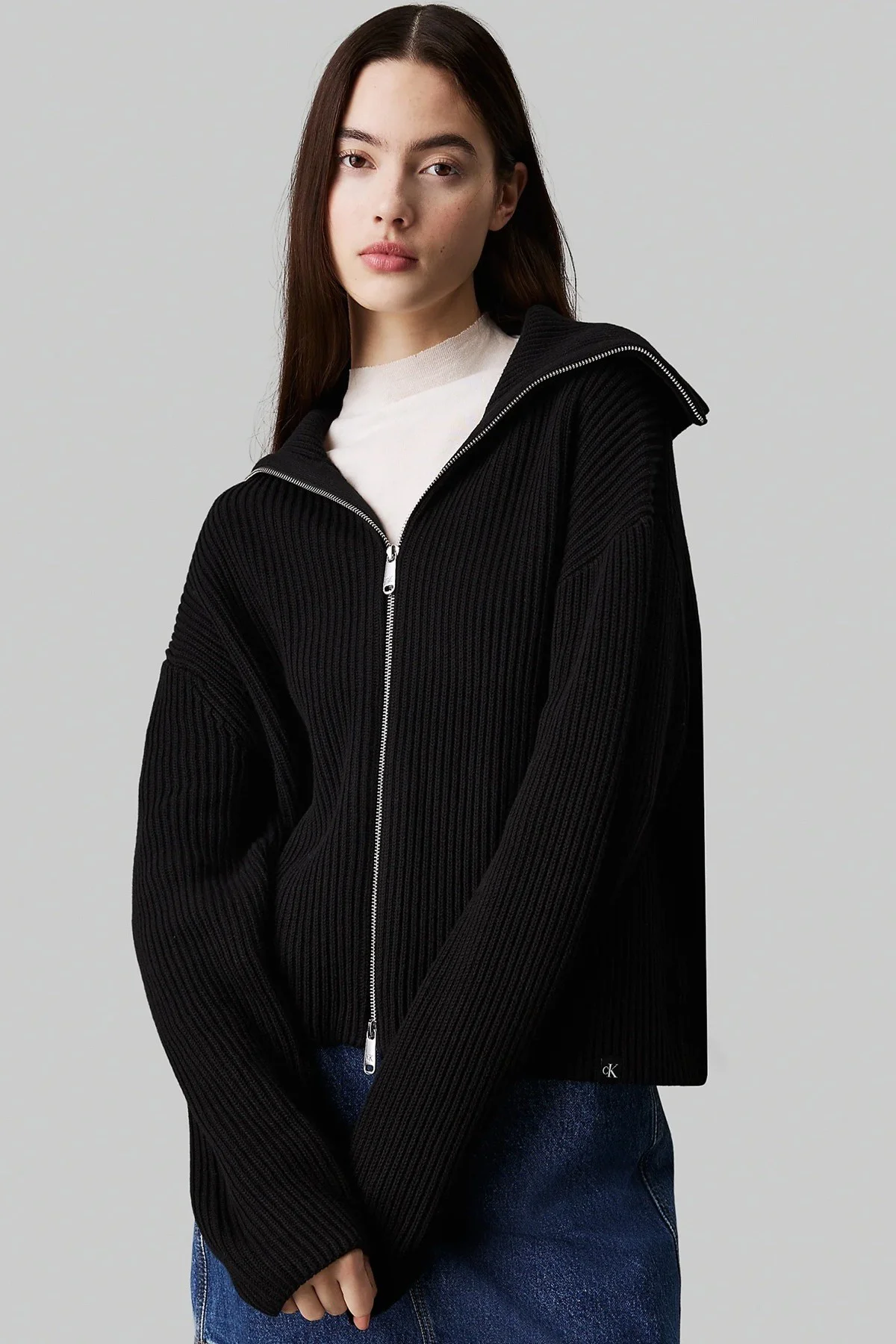 Calvin Klein Chunky Women's Cardigan Kadın Bol Kesim Fermuarlı Devrik Yaka Sweatshirt Siyah Fiyatı, Yorumları ve Özellikleri