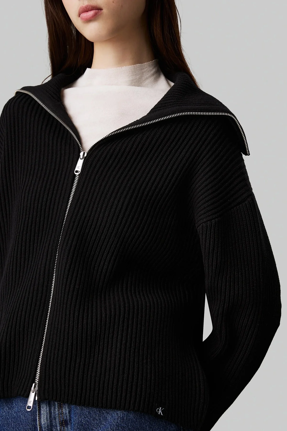 Calvin Klein Chunky Women's Cardigan Kadın Bol Kesim Fermuarlı Devrik Yaka Sweatshirt Siyah Fiyatı, Yorumları ve Özellikleri