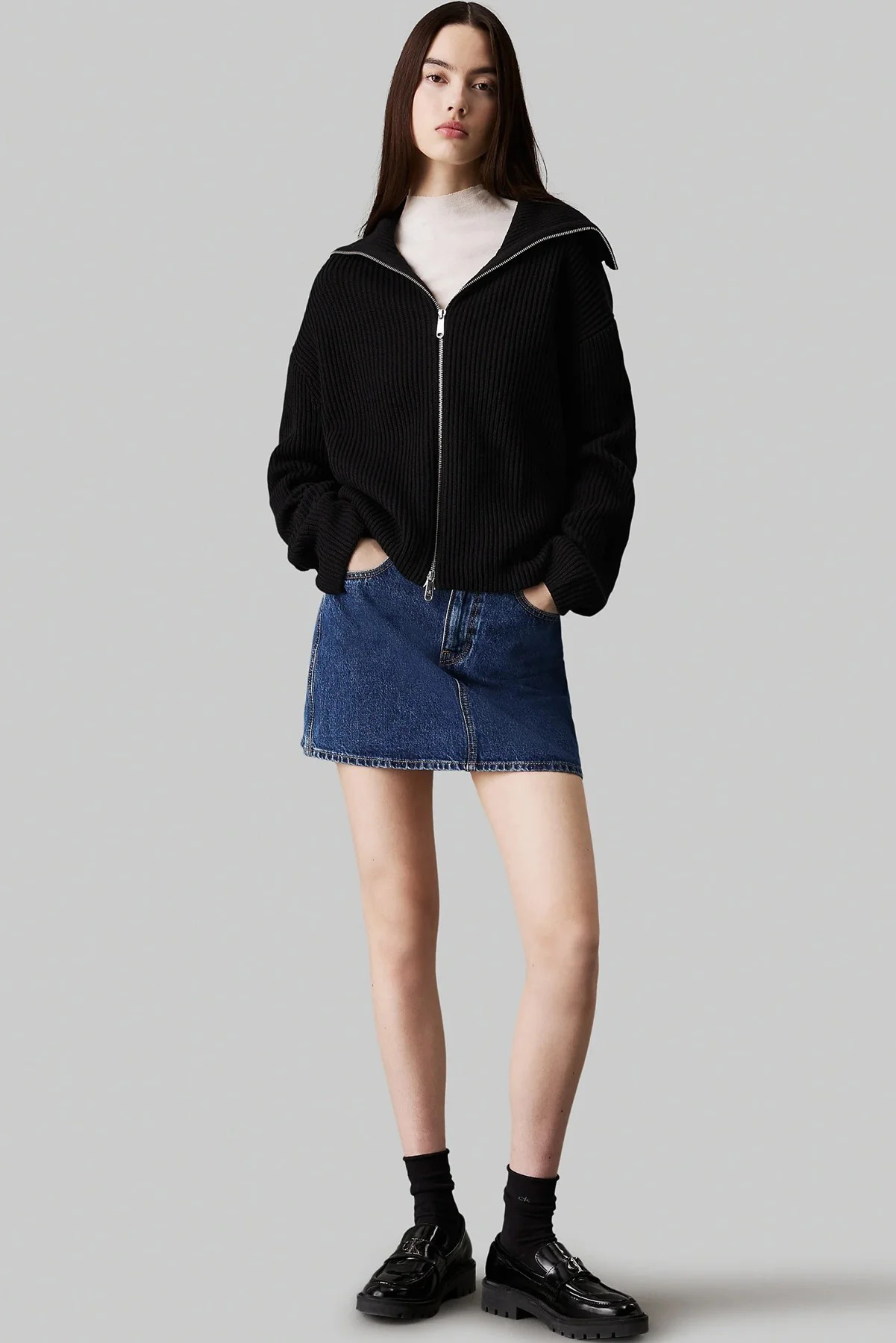 Calvin Klein Chunky Women's Cardigan Kadın Bol Kesim Fermuarlı Devrik Yaka Sweatshirt Siyah Fiyatı, Yorumları ve Özellikleri