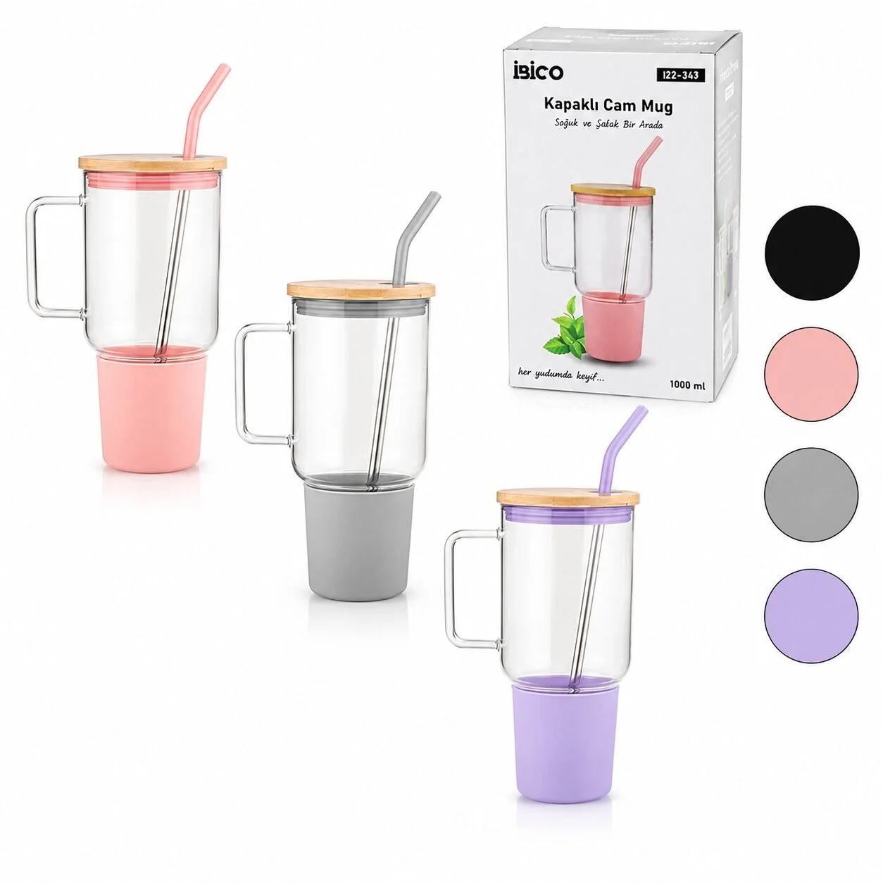 Cam 1000ml Matara - Suluk Bambu Kapak - Sızdırmaz Silikonlu Çelik Pipet Koruyucu Silikon Altlık - Kılıf Bx40 Fiyatı, Yorumları ve Özellikleri
