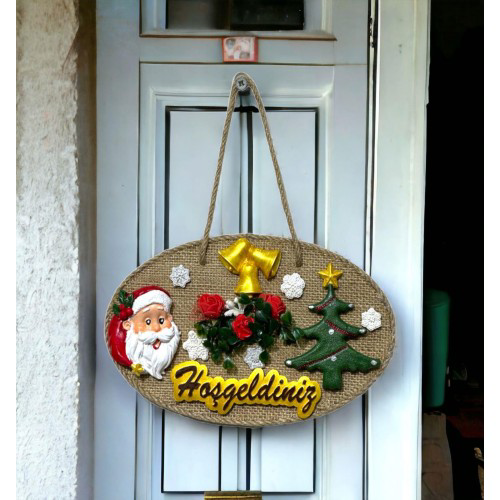 Çam Ağacı, Noel Baba Ve Hoşgeldiniz Yazılı El Yapımı Yılbaşı Kapı Çam Ağacı, Noel Baba Ve Hoşgeldiniz Yazılı El Yapımı Yılbaşı Kapı