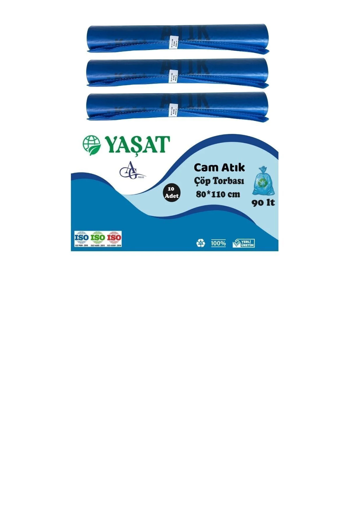 Cam Atık Poşeti Rulo Çöp Torbası 80*110 Cm 800 gram 10'lu Rulo Ya