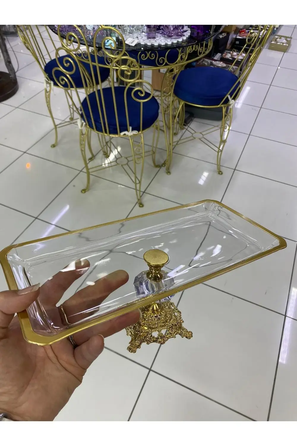 Cam Ayaklı Dikdörtgen Sunum Tabağı