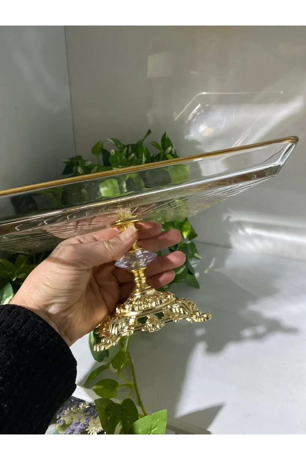 Cam Ayaklı Sunum Tabağı Kare