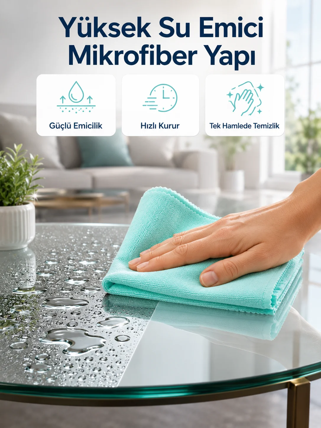 Cam Ayna ve Parlak Yüzeyler İçin Mikrofiber Temizlik Bezi Leke ve İz Bırakmaz