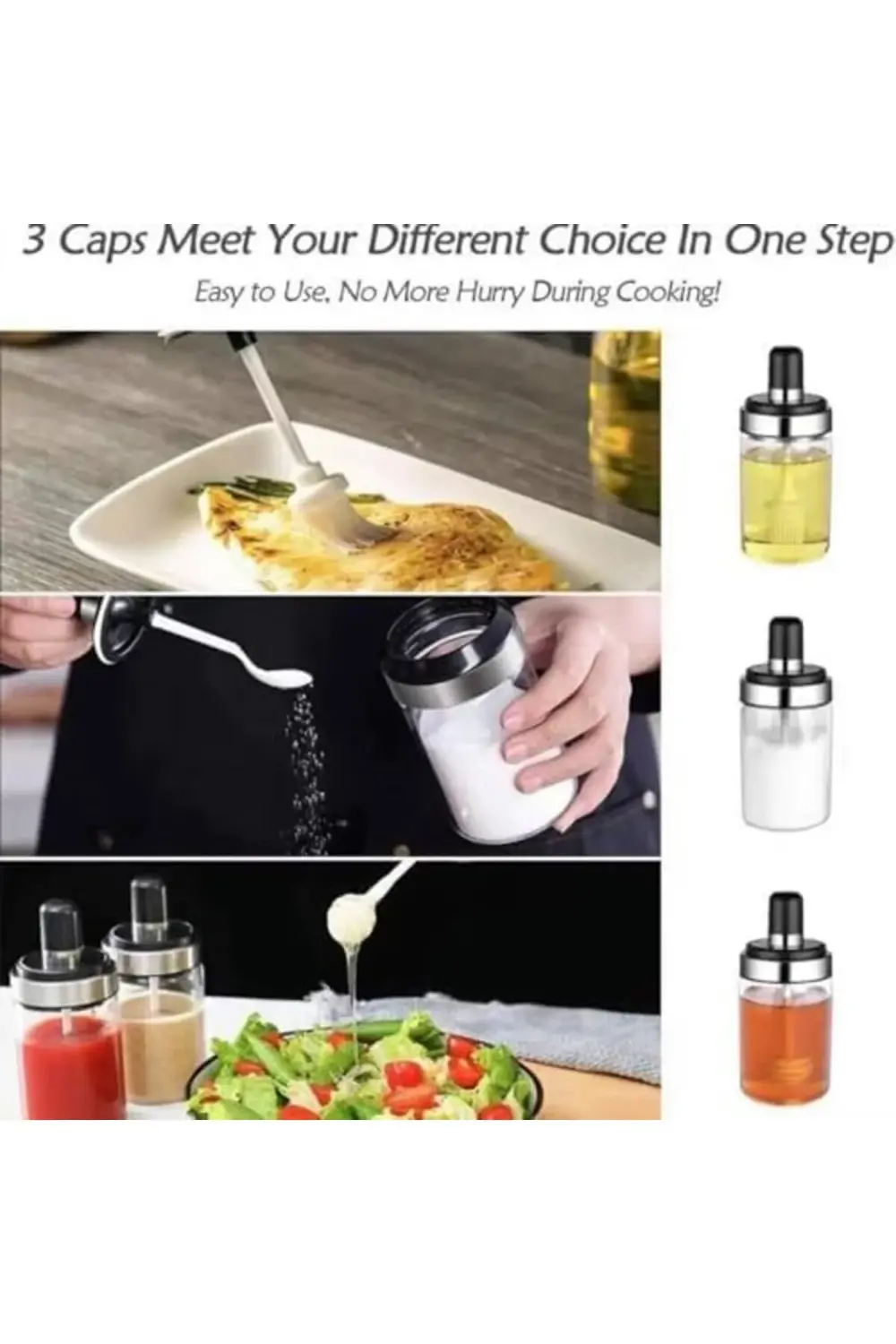 Cam Baharatlık Seti, 6'lı, Kendinden Fırçalı ve Kaşıklı, Bal Kava