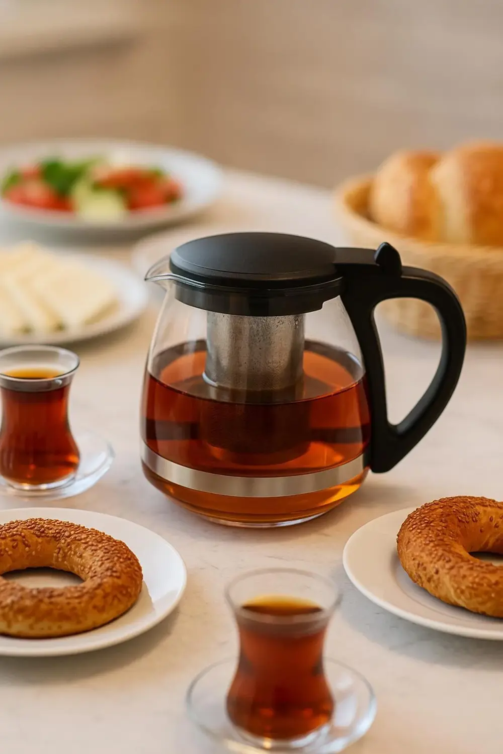 Cam Demlik 700 ml Siyah Kapaklı Cam Demlik 700 ml Siyah Kapaklı