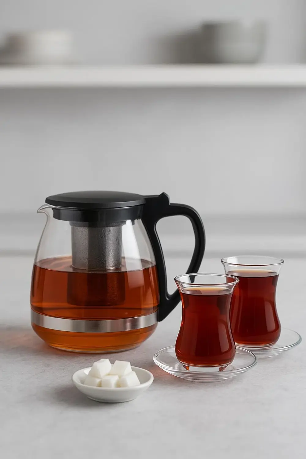 Cam Demlik 700 ml Siyah Kapaklı Cam Demlik 700 ml Siyah Kapaklı