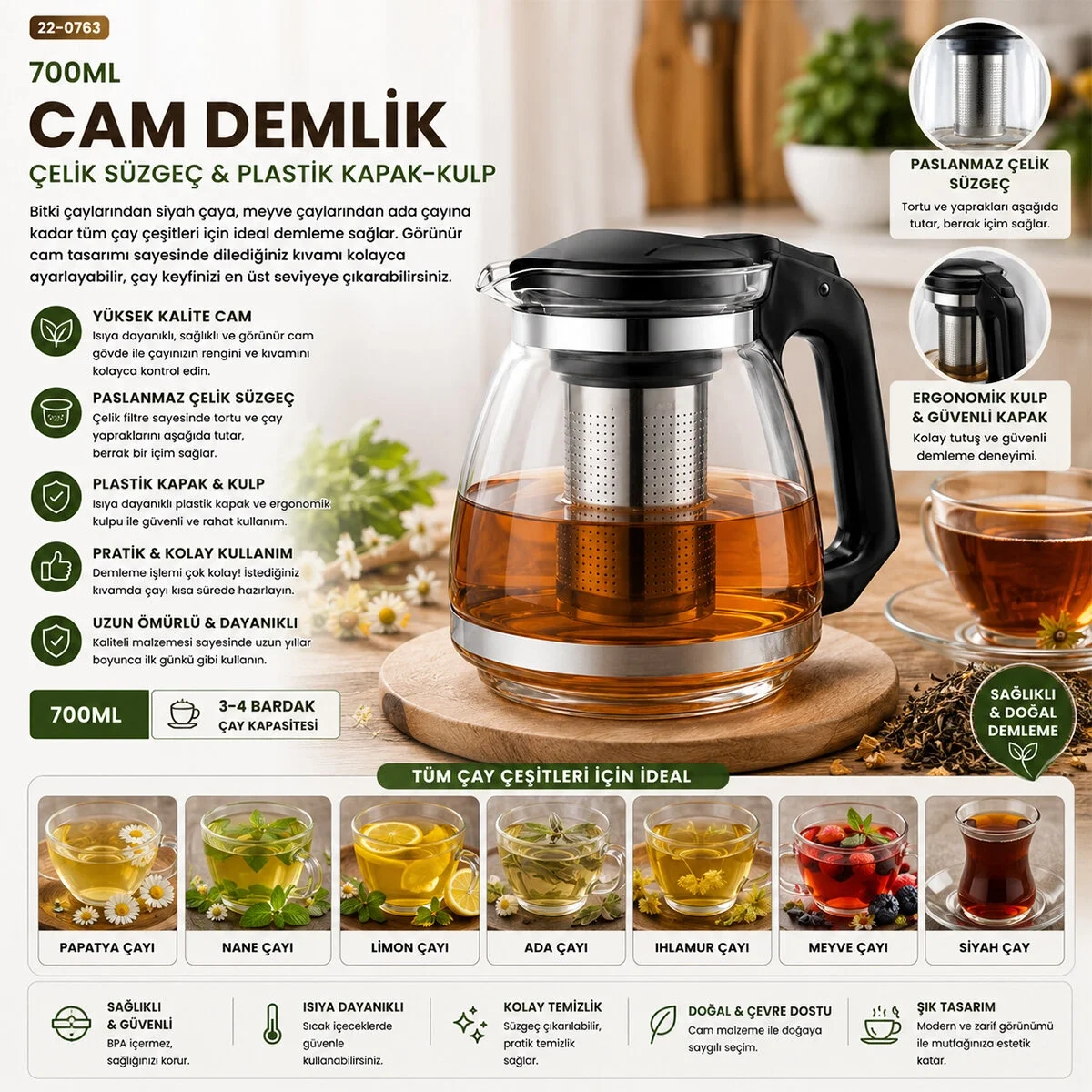 Cam Demlik 700ml Bx40 Fiyatı, Yorumları ve Özellikleri
