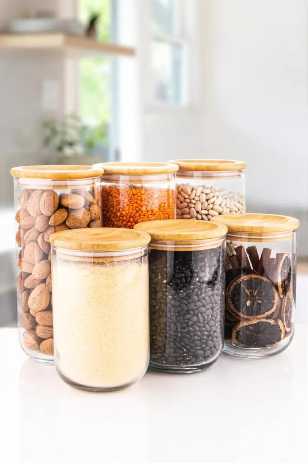 Cam Duo - 6'lı Cam Saklama Kabı Vakumlu Bambu Kapaklı 3x 1300ml.