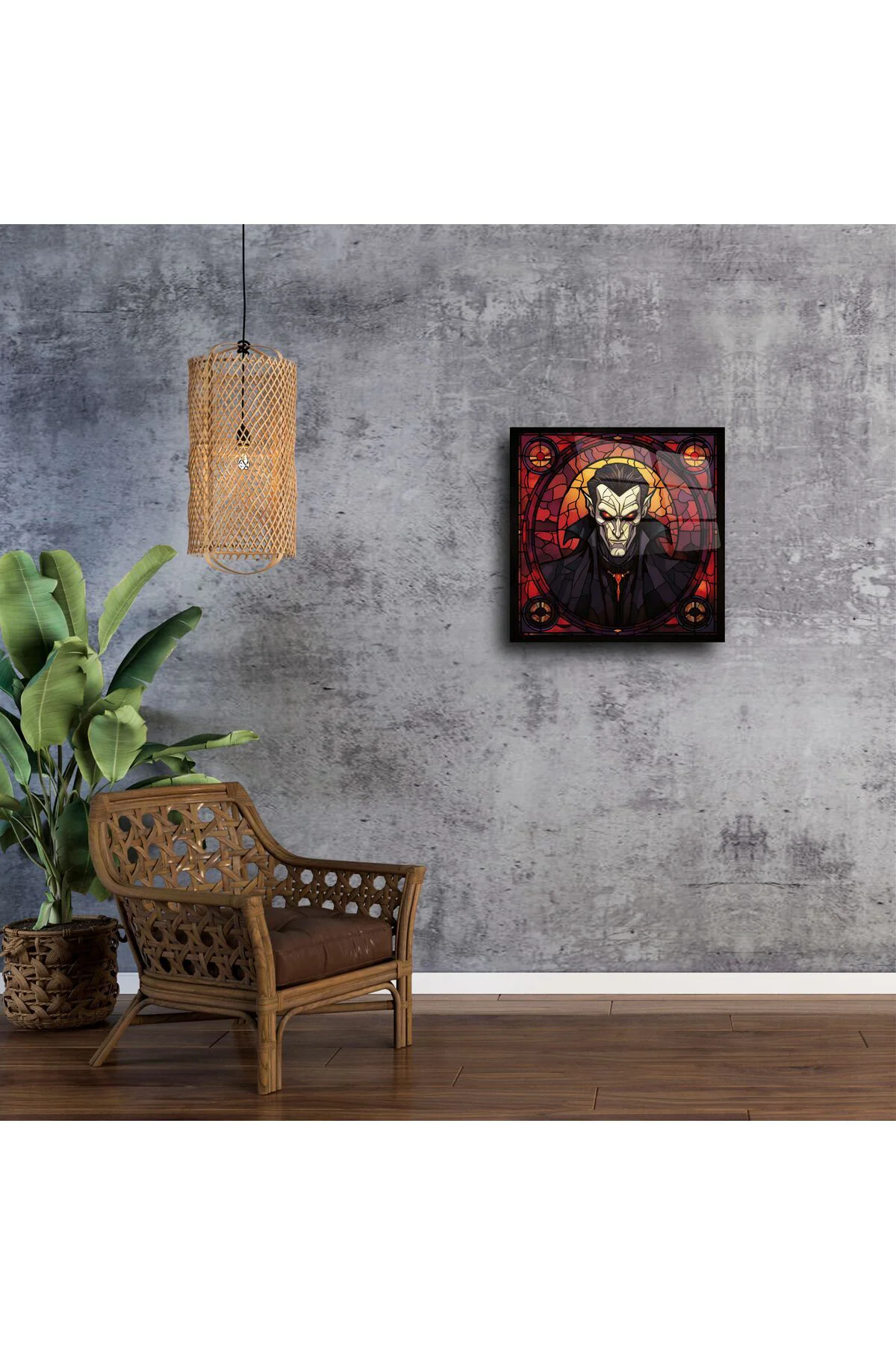 Cam Duvar Sanatı Vampir Portre Paneli Cam Duvar Sanatı Vampir Portre Paneli
