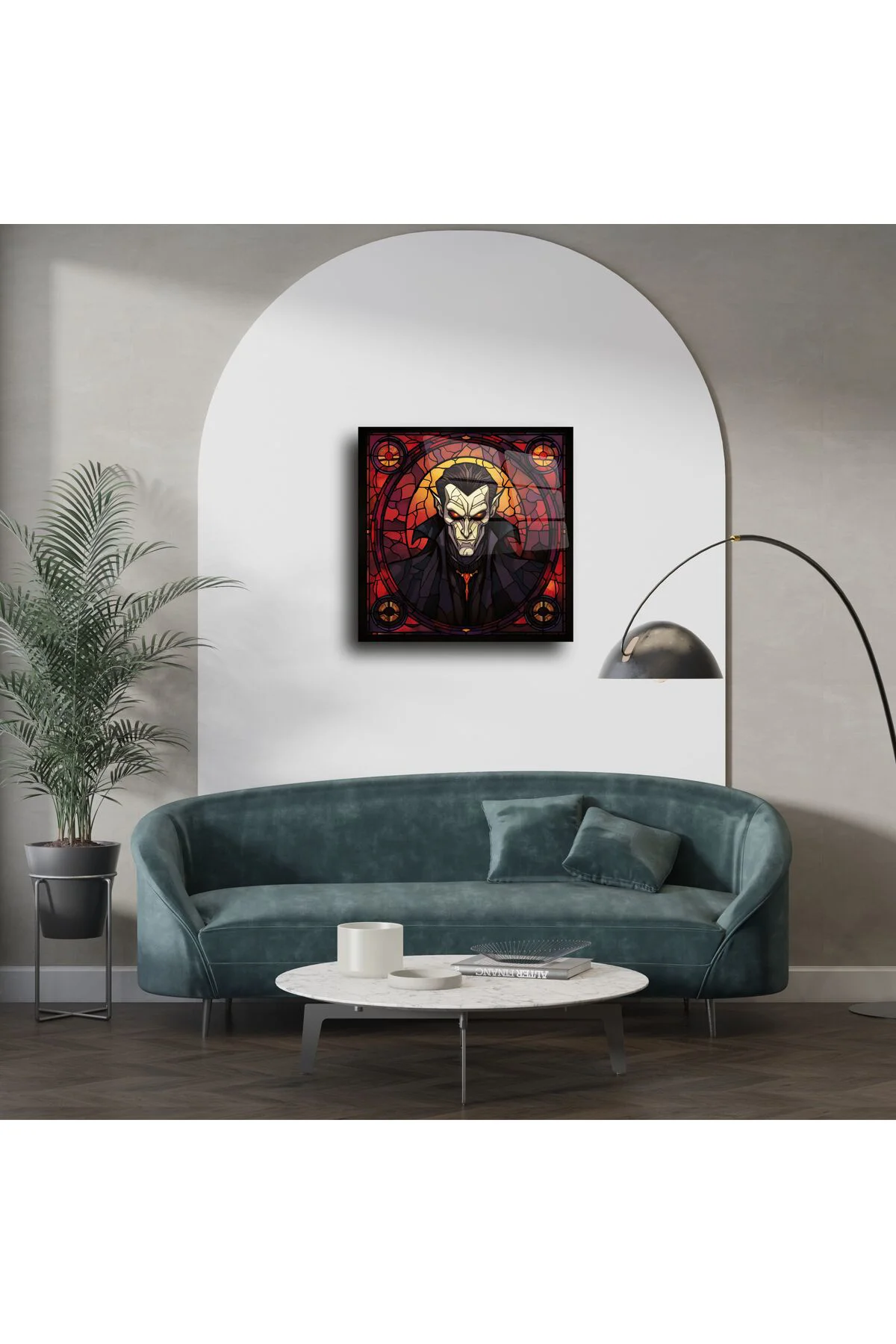 Cam Duvar Sanatı Vampir Portre Paneli Cam Duvar Sanatı Vampir Portre Paneli
