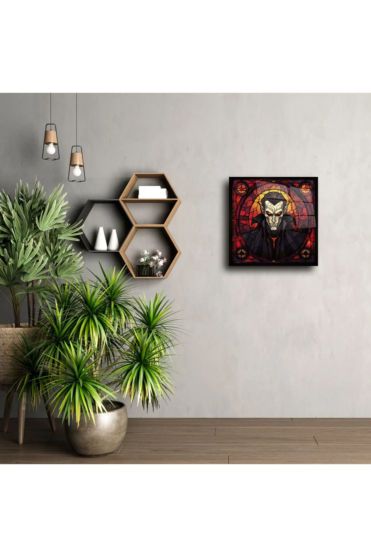 Cam Duvar Sanatı Vampir Portre Paneli Cam Duvar Sanatı Vampir Portre Paneli