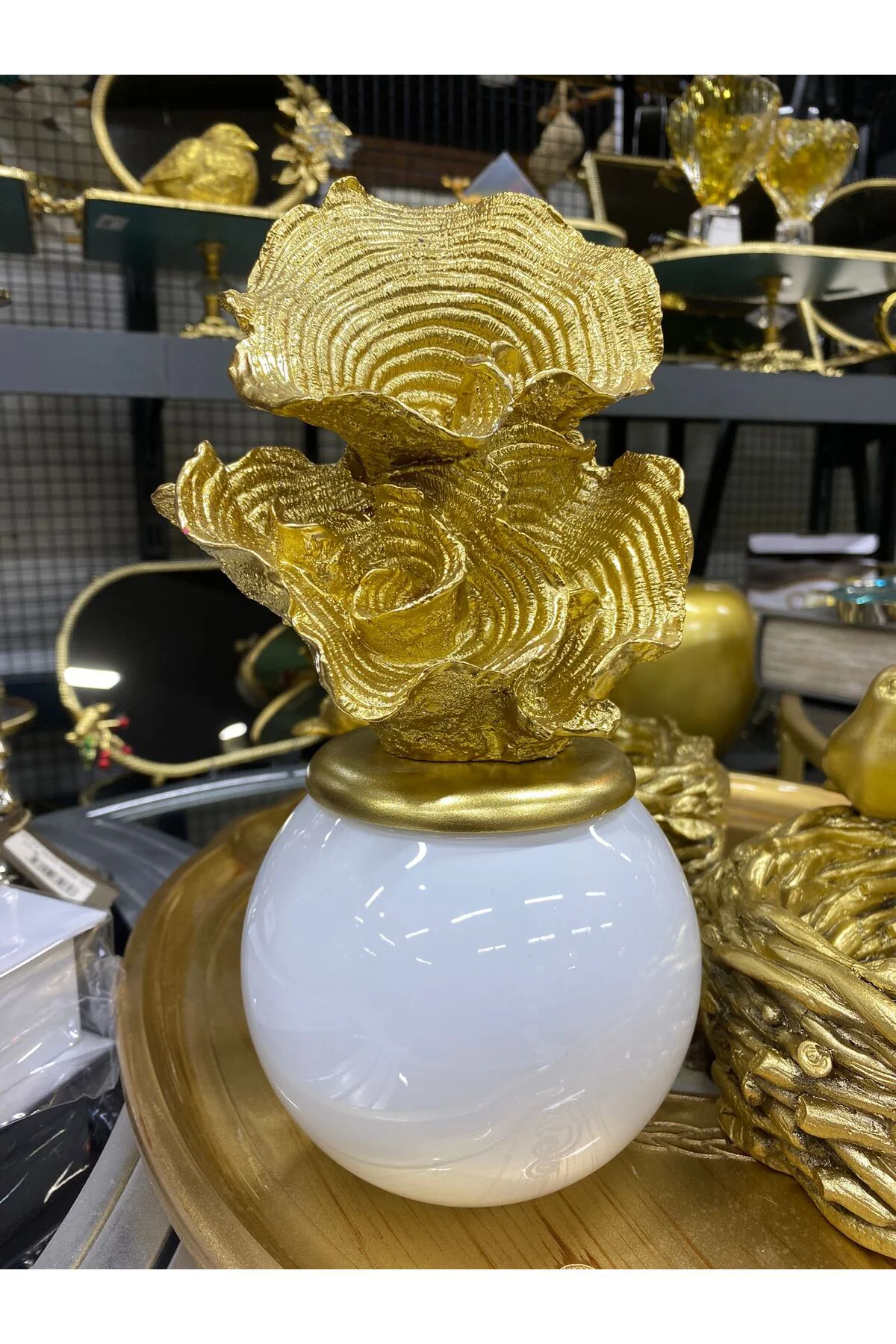 Cam Fanuslu Beyaz Gold  Mercan Dekor 25,5cm Fiyatı, Yorumları ve Özellikleri